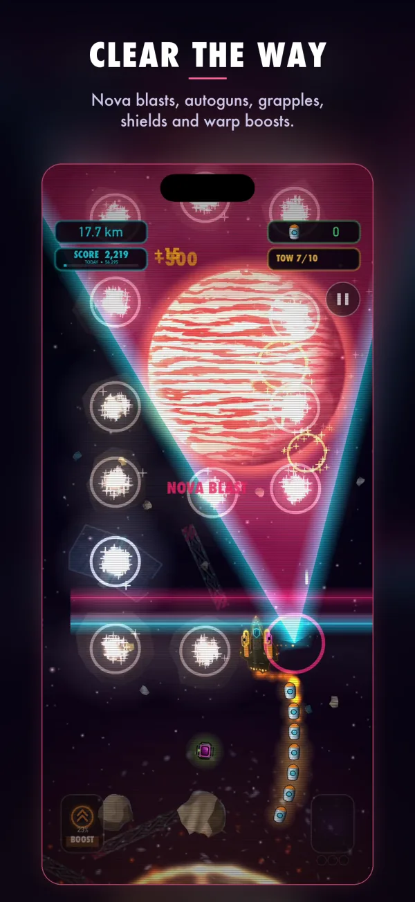 Clear the way. Nova blasts, autoguns, grapples, shields and warp boosts.